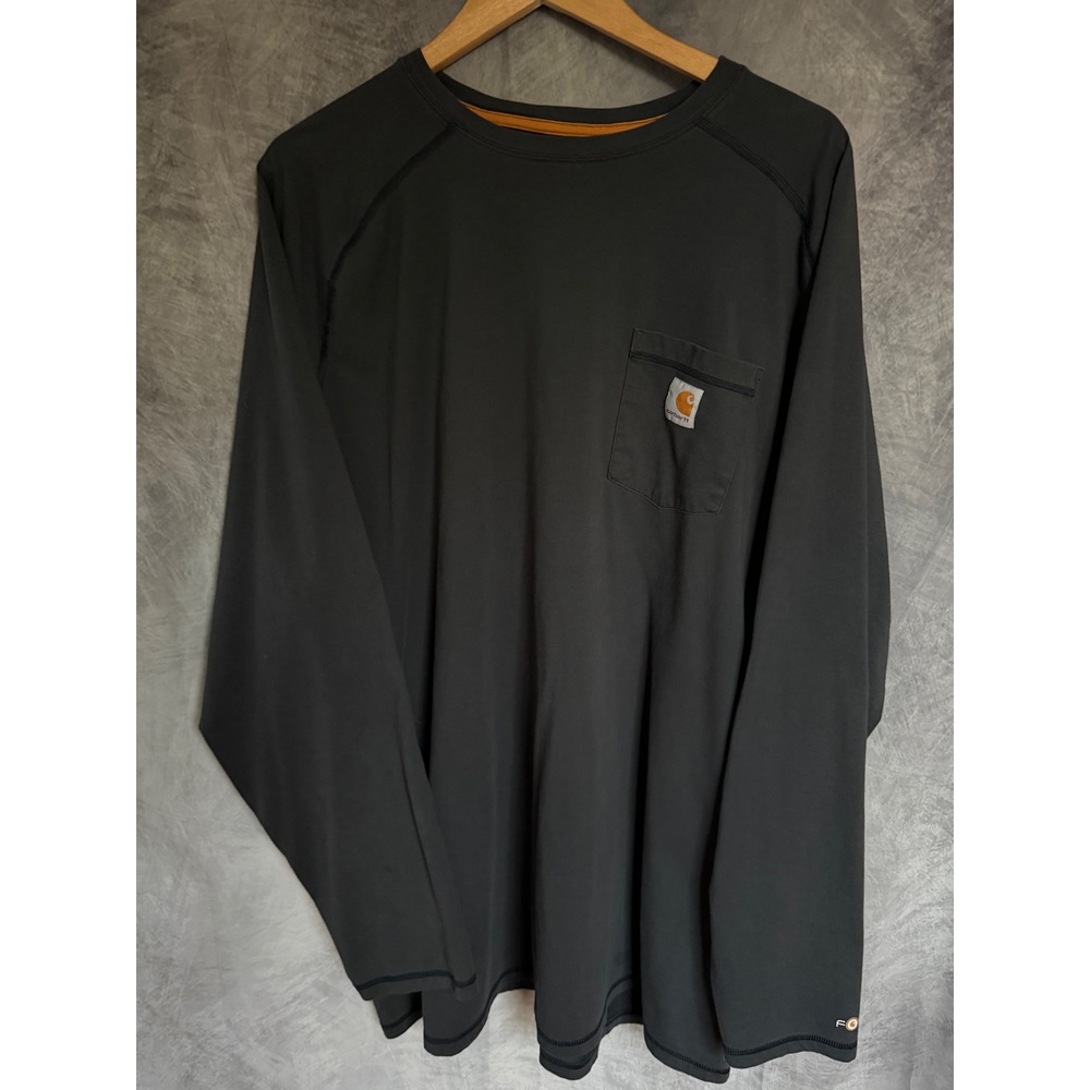 Carhartt Force Mens 3XL Tall Relaxed Fit Long Sleeve Pocket T-Shirt Dark Gray